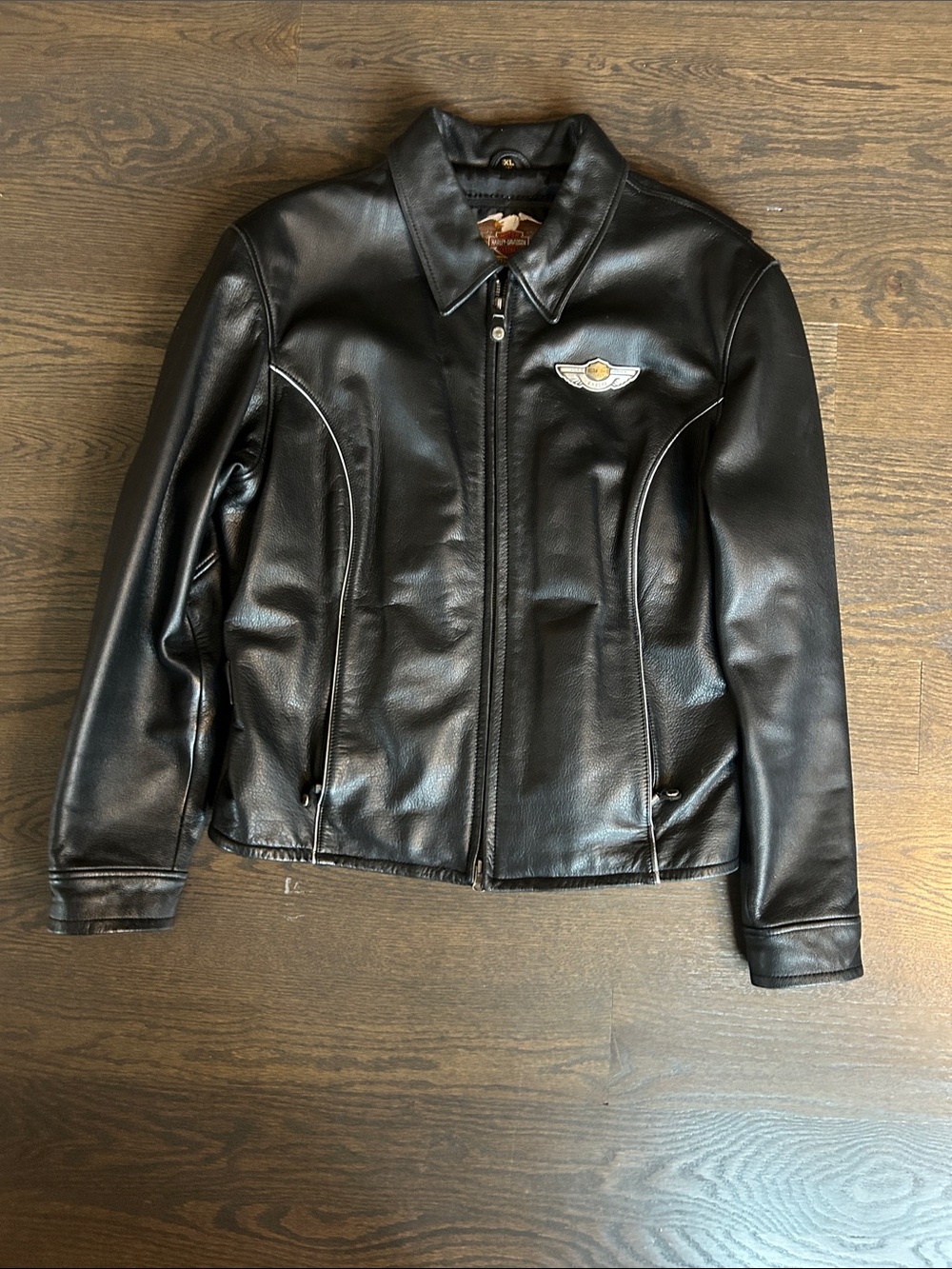 Women's Black Leather Zip Front Jacket - Classic Moto Style